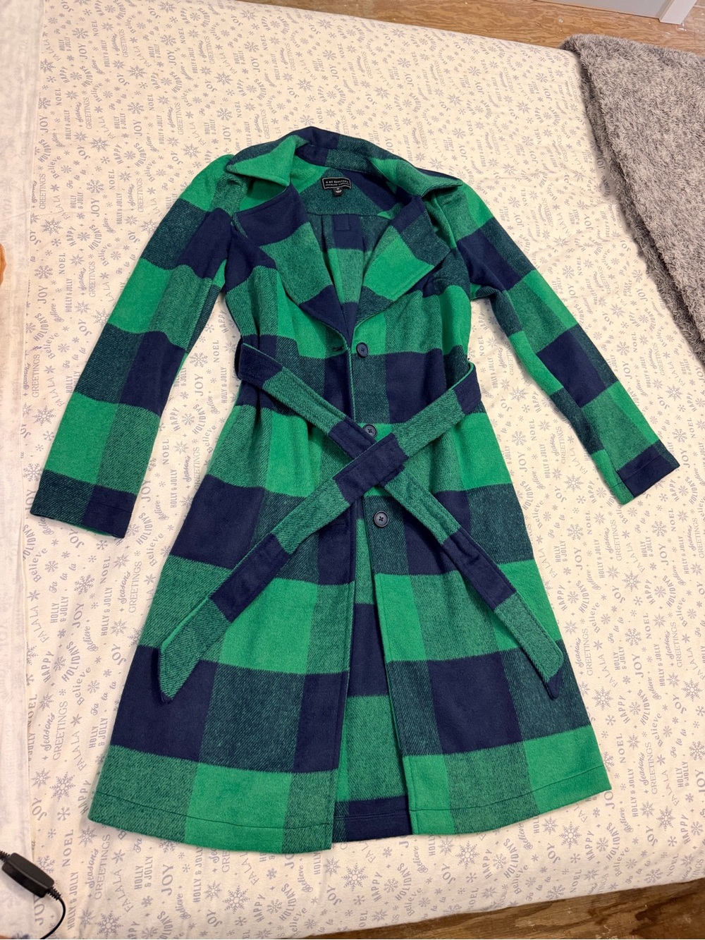 G by Giuliana Green & Navy Plaid Belted Coat Dress